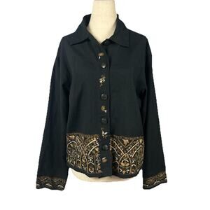 Vntg Chicos Women’s Embroidered Button Up Top Size 1 / M Silk Linen Boho Floral